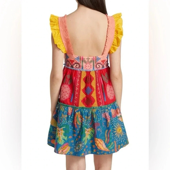 FARM RIO Cross-Stitch Tiered Cotton Minidress XS B1142 - Picture 2 of 7